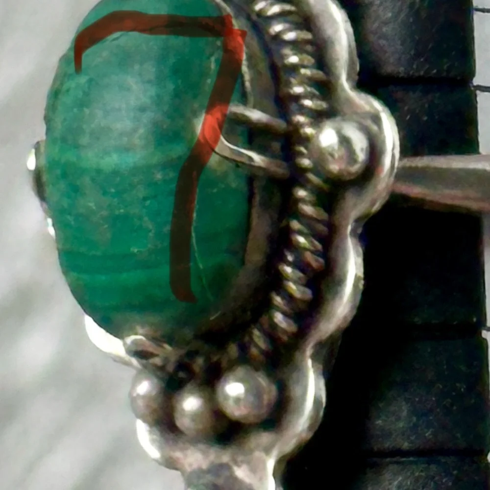 Vintage Sterling Silver 925 Malachite size 7.5 Cracked Stone, Setting Only